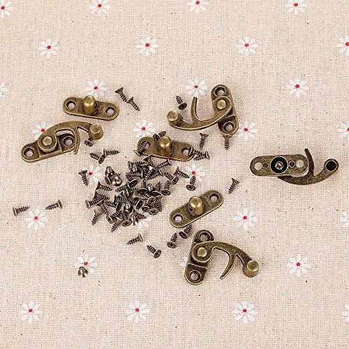 40 Pieces Jewelry Box Replacement Lock - Antique Box Latch Thickened Solid Bronze Tone Hook Clasp, Right Latch Hook Hasp Horn Lock, Wooden Cabinet Latch with 160 Replacement Screws (Bronze)