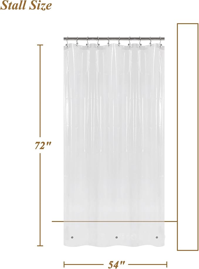 Mrs Awesome PEVA Shower Curtain Liners with 3 Magnets, Water Proof 54 inch Plastic Shower Liner for Bathroom or Shower Stall, Clear, 54x72