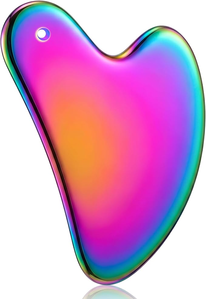 Nuanchu Stainless Steel Gua Sha Facial Tools Metal Guasha Tool for Face Body Jawline Shaper, Double Chin Reducer, Puffiness Reducing, Lymphatic Drainage Massager Skin Care Gift with Pouch(Rainbow)