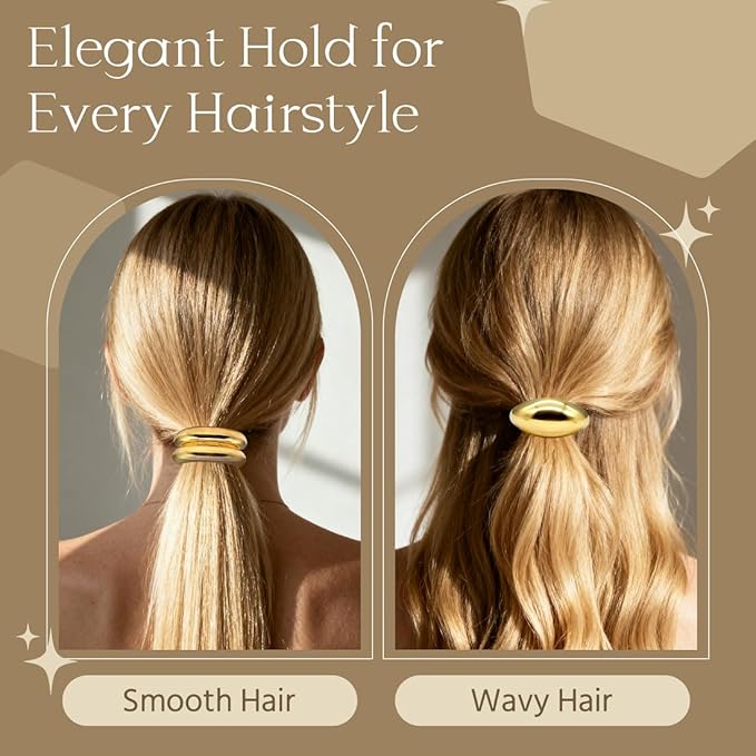 OHCISP 6Pcs Gold Hair Ties - 3 Styles Gold Hair Accessories for Women & Girls, Elegant Chic Metal Hair Cuff Non-Damage Ponytail Cuffs Holders for Thick Hair