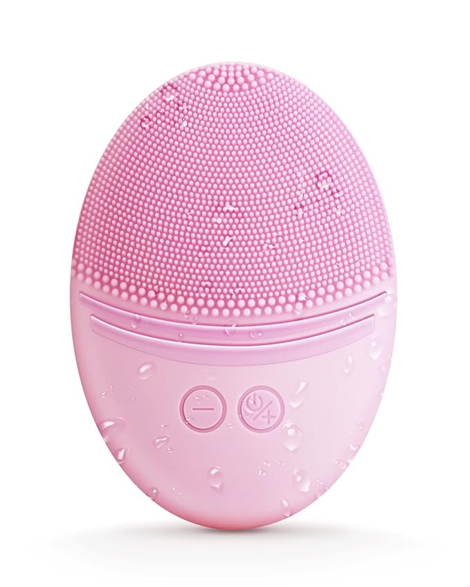 EZBASICS Facial Cleansing Brush Made with Ultra Hygienic Soft Silicone, Waterproof Sonic Vibrating Face Brush for Deep Cleansing, Gentle Massaging, Inductive Charging (Pink) 1 Pack+5 Speed Settings