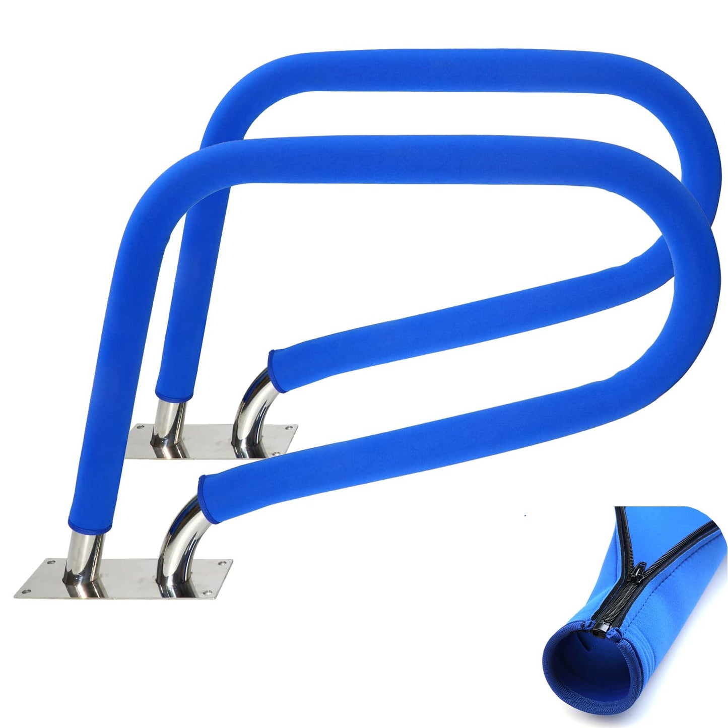 2 Pari Pool Handrail Cover - Slip Resistant Zippered Hand Grip Rail Cover, Safety Rail Grip Sleeve for Inground Swimming Pool Hand Railing Cover(4 feet, Royal Blue)