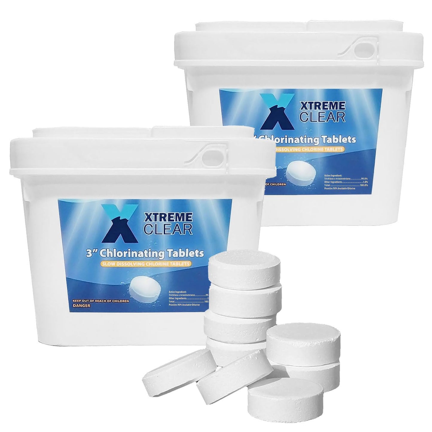 Xtremeclear 2-Pack 3" Swimming Pool Chlorine Tablets | Pro-Grade Pool Sanitizer Long Lasting & Slow Dissolving | 99% Pure Tri-Chlor|, 5 Pounds Bucket