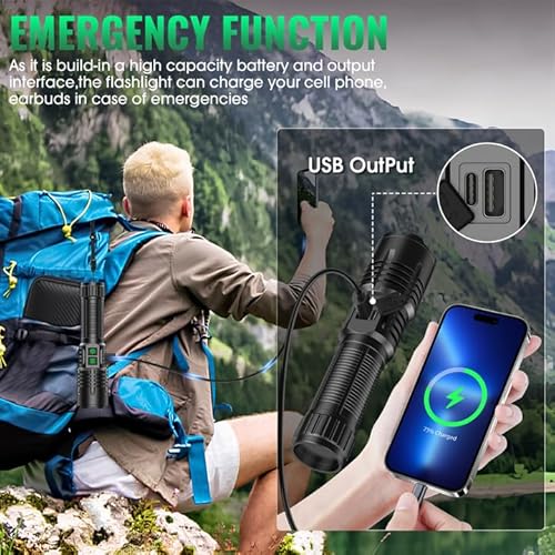 AdamStar UV&High Lumens Flashlight Rechargeable, 2-in-1 Powerful Blacklight LED Flashlight Tactical 6 Modes Super Bright Waterproof Zoomable Detector for Pet Urine Curing Resin Camping