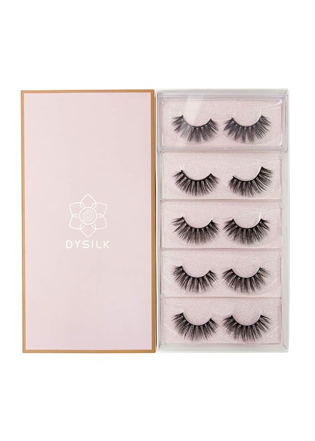 DYSILK Lashes False Eyelashes - Mink Lashes 5 Pairs 6D Faux Eyelash - Wispy Eyelashes Fluffy Strip Lashes Fake Eyelashes Reusable Lash Extension Kit | 15.5mm