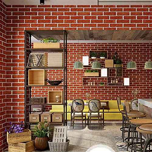 Lependor 17.71" X 118" Decorative Wallpaper Self-Adhesive Wall Paper Red Brick Printed Stick Paper Easy to Apply Peel and Stick - 17.71" x 9.8ft