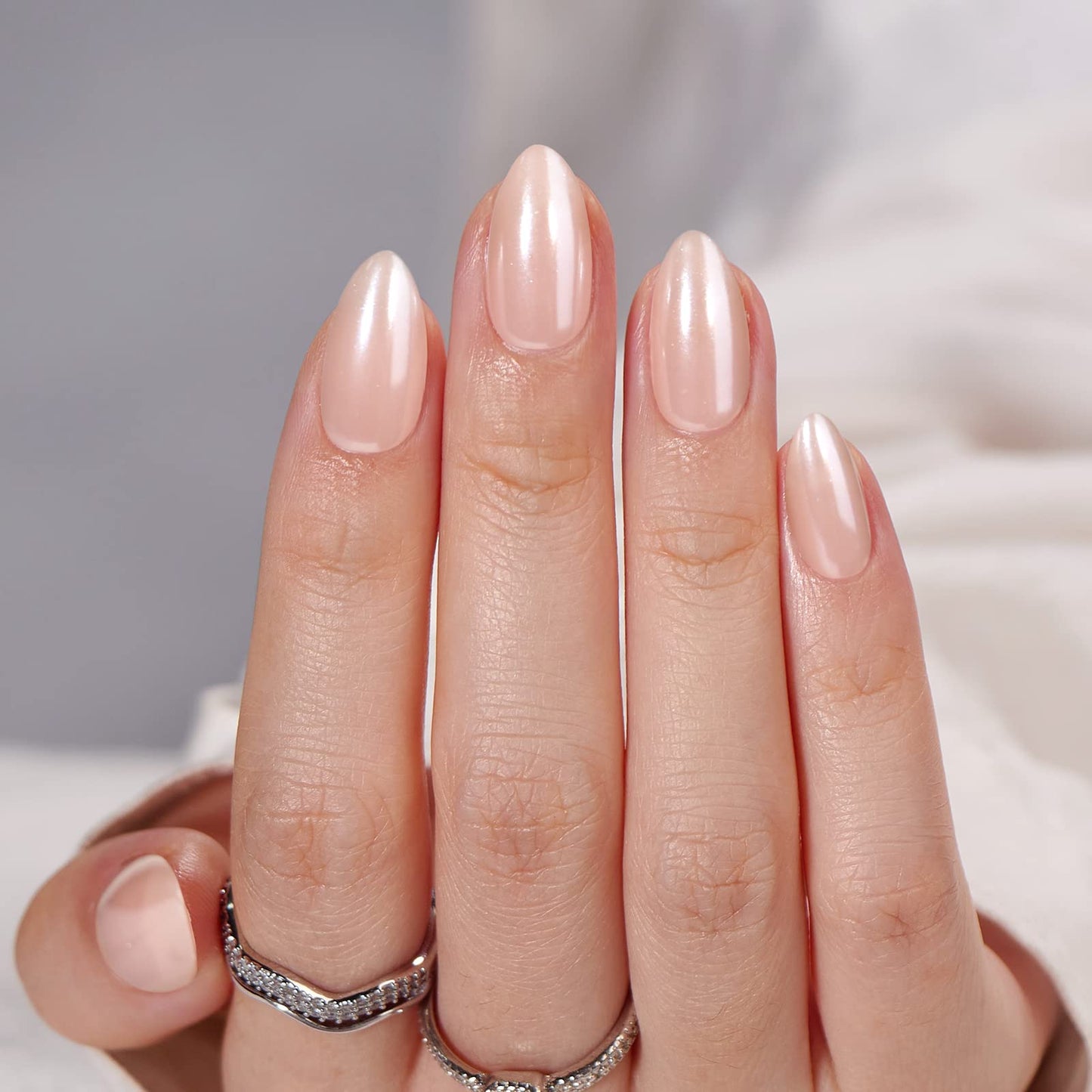 BTArtbox Press On Nails Almond - Short Nude Natural Nails Press Ons, Glue On Nails for Wedding Birthday Gift, Supremely Fit & Glossy Stick On Nails in 16 Sizes - 32 Nail Kit, Nudies
