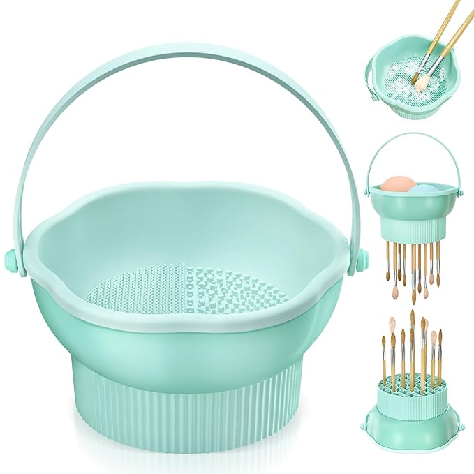senbowe 3 in 1 Makeup Brush Cleaner Mat, Silicone Makeup Brush Cleaner Bowl Cosmetic Brushes Cleaning Pad Tool Organizer for Storage and Air Drying, Make Up Brush Washing Tool for Sponge