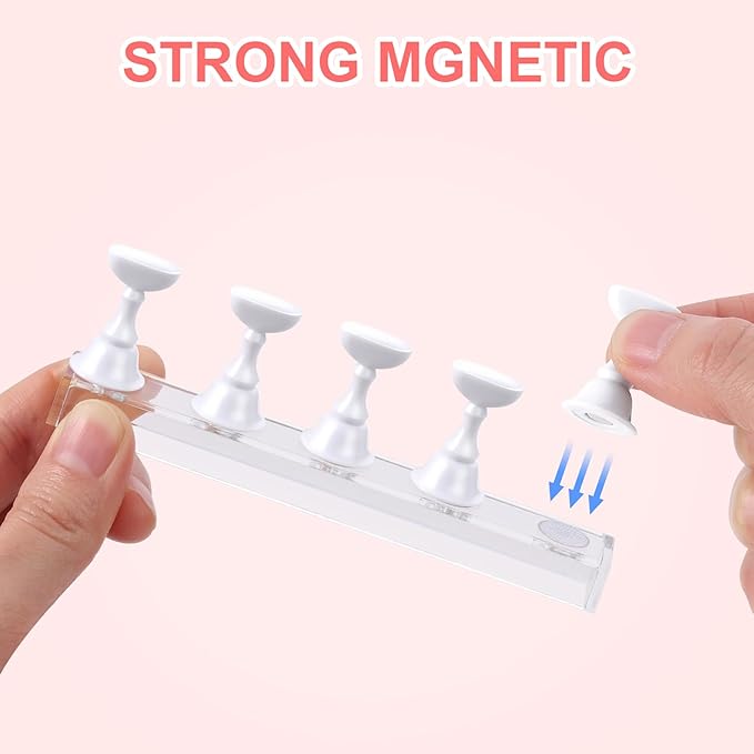 Etercycle Acrylic Nail Art Display Stand - Magnetic Practice Holder for Painting Nails With Double-sided Tape - Home DIY Salon Supplies (White)