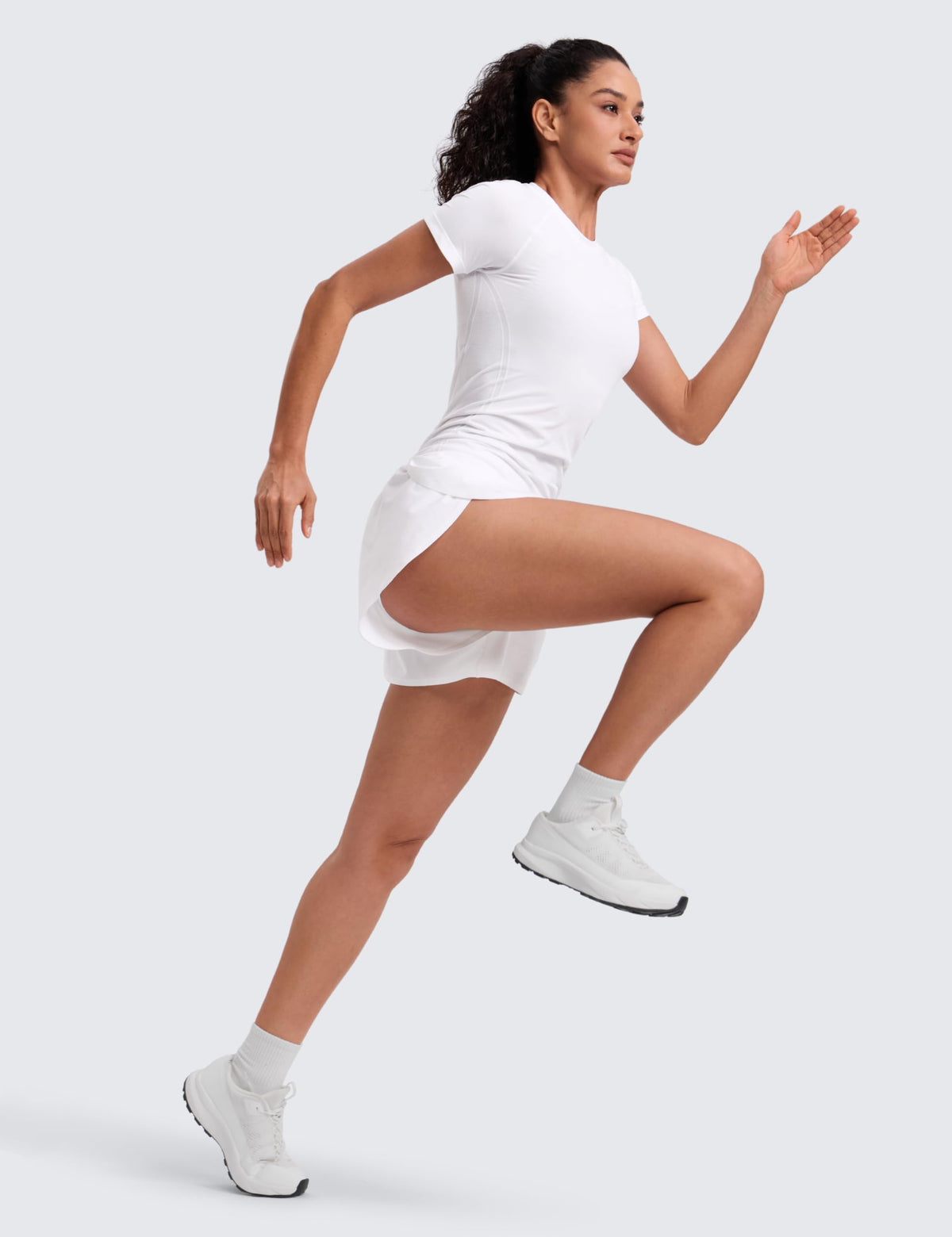 CRZ YOGA Seamless Workout Tops for Women Hip Length - Athletic Running Gym Yoga Short Sleeve Shirts Breathable Crewneck Tees White XX-Small