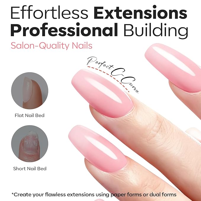 modelones Builder Nail Gel 3 Colors French Tip, 10-in-One Builder Clear Nude Pink Hard Gel Nail Kit with Dual End Brush, Acrylic Clamps, Paper Forms for Extension Apex Building Sculpting LED Cured