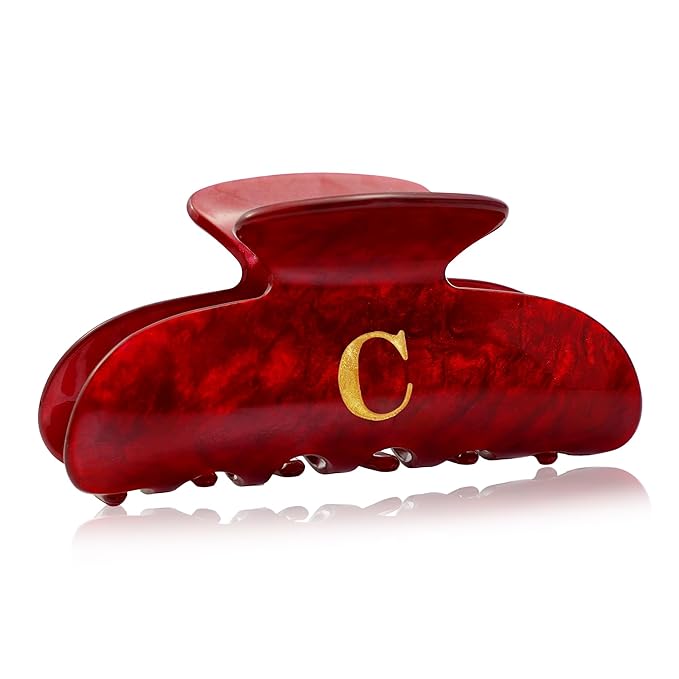 Birthday Gifts for Girls - Red Acrylic Letter Hair Clips, Monogram Hair Claw Alphabet Large Hair Clip, Fashion Glitter Claw Clips, Teen Girl Gifts Trendy Stuff, Letter C