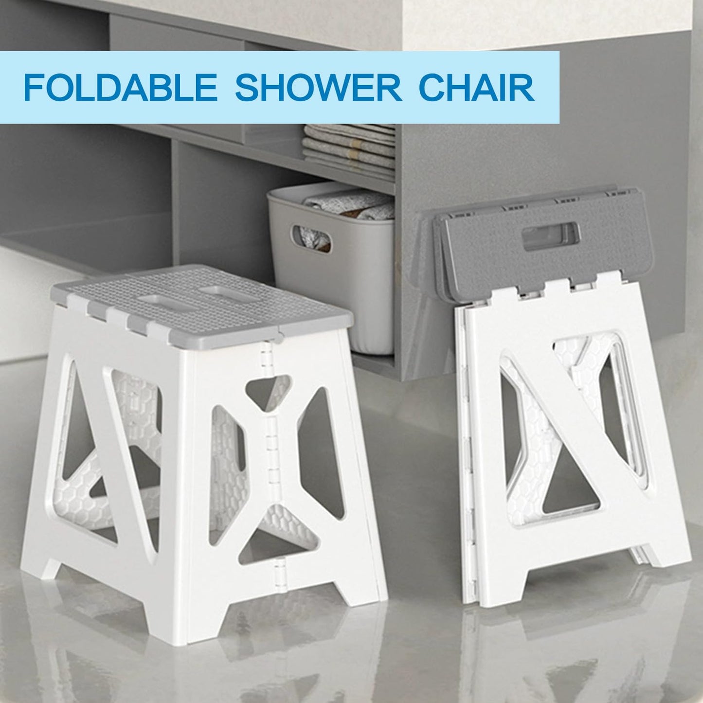 VAVAKG Foldables Shower Chair Seats for Inside Shower Stool Bench Folding Foldables Stools Adults Elderly and Disabled Seats Tub Benches Bathroom (Grey Seat Size Foldable ShowerChair 15.7x8.3x12.5)