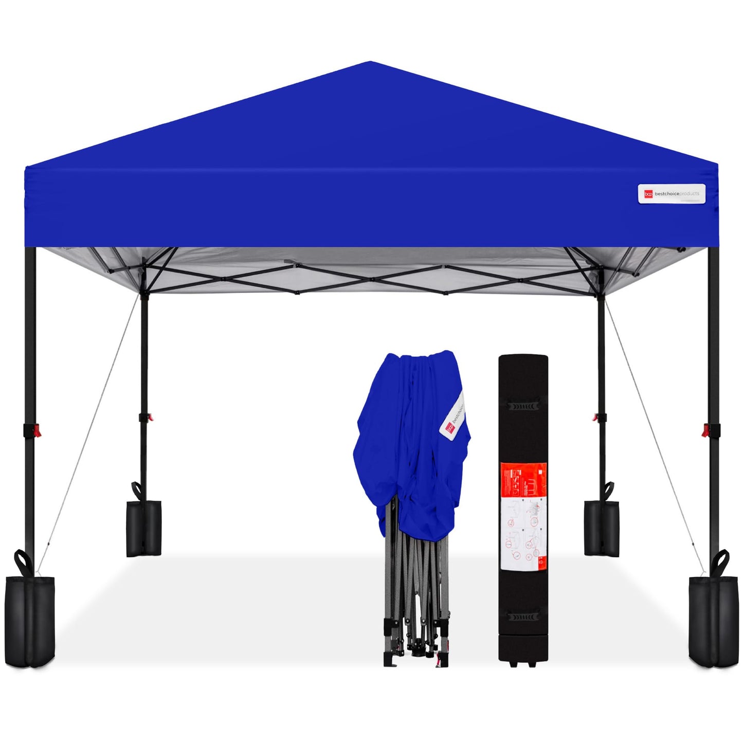 Best Choice Products 10x10ft Pop Up Canopy Tent, Outdoor Shade, 1 Person 1 Minute Set Up, Carry Case, 4 Weight Bags - Resort Blue