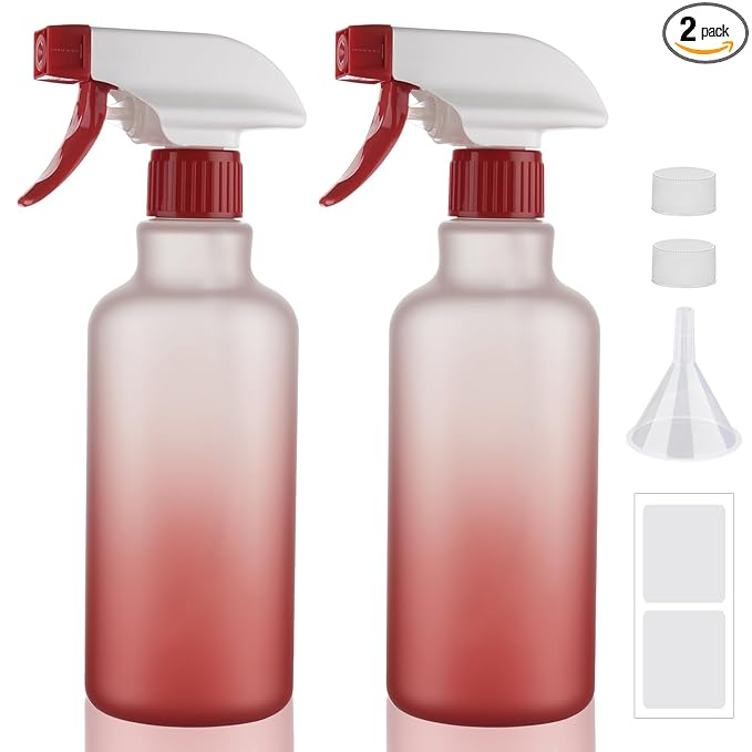 Spray Bottles 16.9oz/500ml Plastic Spray Bottle for Hair Mist/Stream Empty Spray Bottle Heavy Duty Refillable Containers for Cleaning Solutions, Plants Gradient 2 Pack (Red)