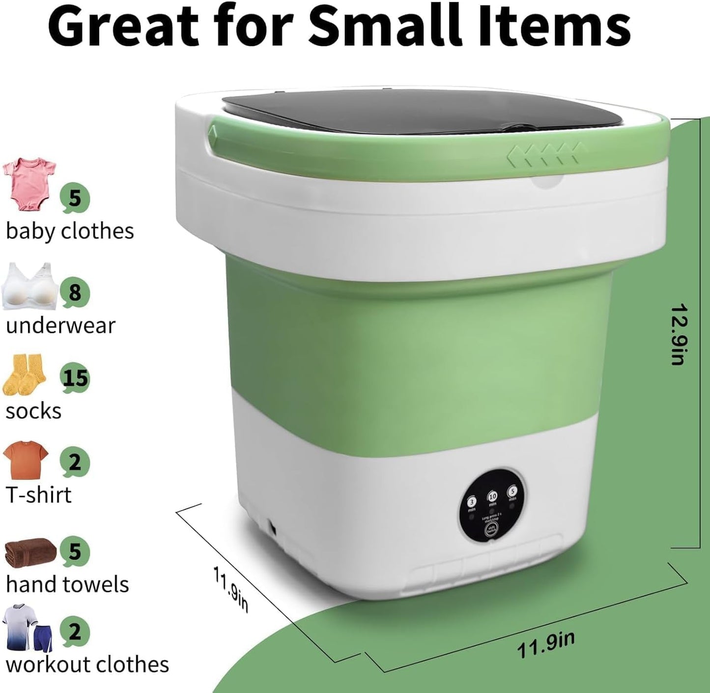 Portable Washing Machine, 16L Upgraded with Spin Basket Laundry Machine, 3 Modes Deep Cleaning, Upgraded Small Collapsible Laundry for Hotel, Apartment, Home and Travel - Green