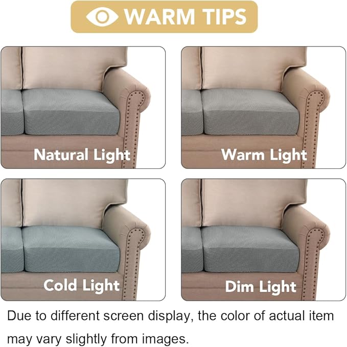 H.VERSAILTEX Super Stretch Individual Seat Cushion Covers - 3 Piece Sofa Cushion Covers in Dove, Thick Jacquard Textured Twill Fabric