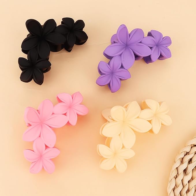 Hawaiian Flower Hair Clips Large Matte Hair Claw for Women Non-Slip Strong Hold Clips for Thick Hair, Hair Accessories for Women and Girls,Black,Purple,Pink, Light yellow
