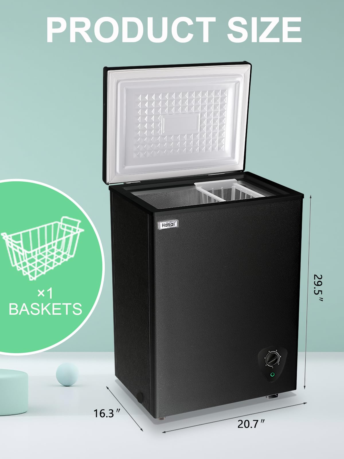Chest Freezer Small Deep Freezer WANAI 3.5 Cu.Ft Mini Freezer Black Free-Standing Top Door Freezer Adjustable 7 Thermostat and Removable Basket Open Deep Freezer Apartment Kitchen, Black