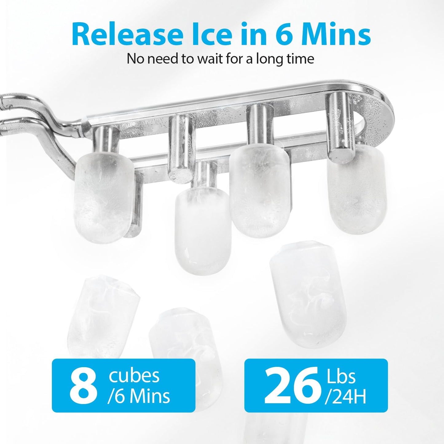 Ice Makers Bullet Ice Ice Makers Countertop 8 Cubes 2 Sizes of Bullet Ice, Portable Machine with Self-Cleaning