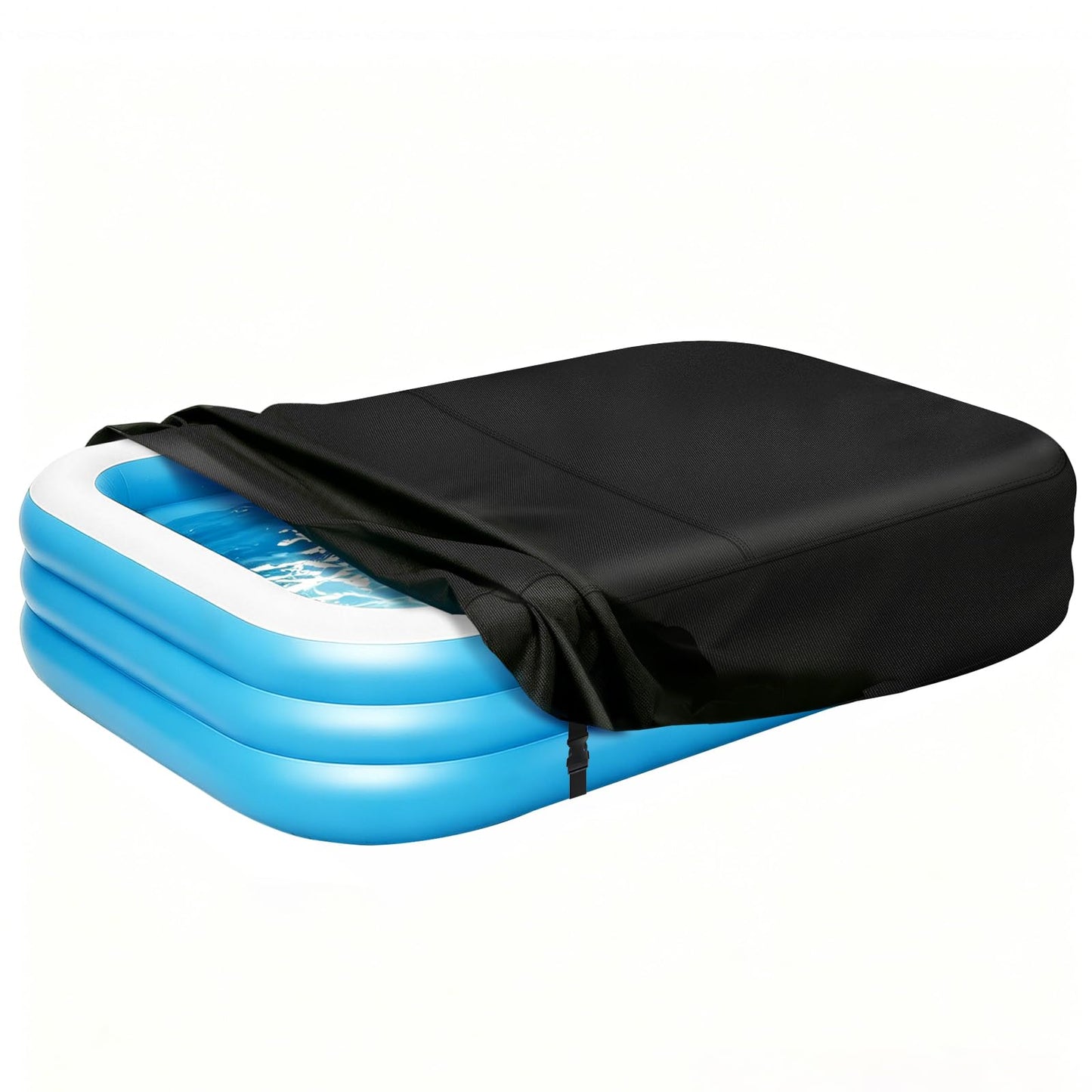 Rectangle Inflatable Pool Cover, Fits 120" L x 72" W Blow Up Pool Cover with Elastic Edge and 2 Buckle Straps, Thickened Waterproof Oxford Inflatable Pool Cover for Above Ground Pool 10'x 6'
