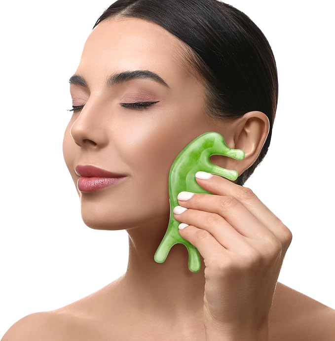 Geiserailie 2 Pcs Jade Combs Esthetician Supplies Massage Stone Hair Gua Sha Scraping Scalp Comb Facial Massage Tool Handheld Head Tools Head Caring Therapy Valentines for Women(Fashion Style)