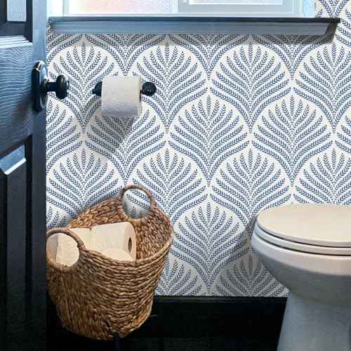 Cohoo Home Blue and White Peel and Stick Wallpaper Modern Navy Blue Contact Paper for Cabinets Drawers Boho Self-Adhesive Wallpaper Geometric Contact Paper Bathroom Bedroom Waterproof 17.3inW 78.7inL