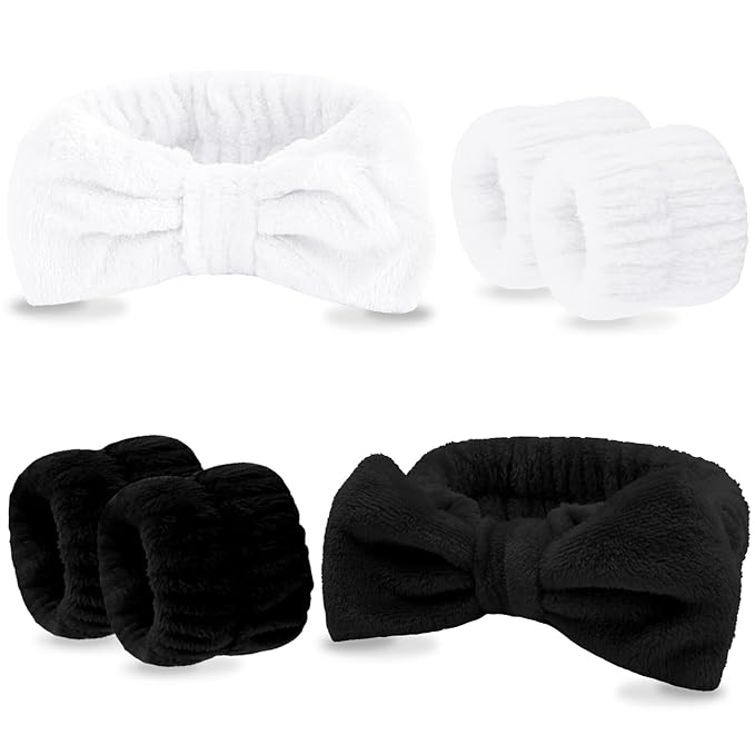 VELSCRUN Spa Headband, Makeup Face Wash Skincare Headbands, Bow Hair Band Party Favors for Washing Face, Stocking Stuffers For Women Teen Girls Christmas Gifts Hair Accessories Black White