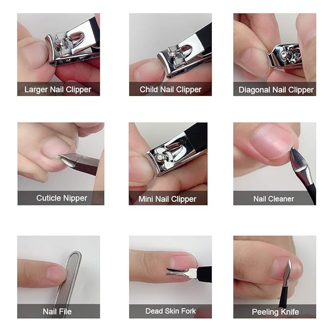 Professional Stainless Steel Nail Clipper Travel & Grooming Kit Nail Tools Manicure & Pedicure Set of 18pcs with Luxurious Case (Black/White)