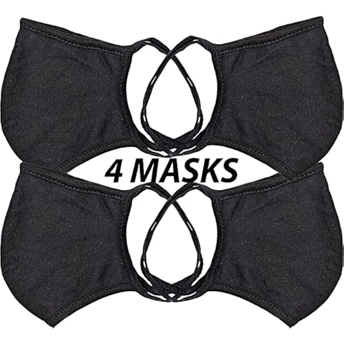 Universal Cloth Face Masks ? Reusable Dust & Allergy Masks ? 100% Cotton, 2 Layer, Washable, for Teens & Adults ? Protects from Dust, Pollen, Pet Dander & More (Black, Medium- Pack of 4)
