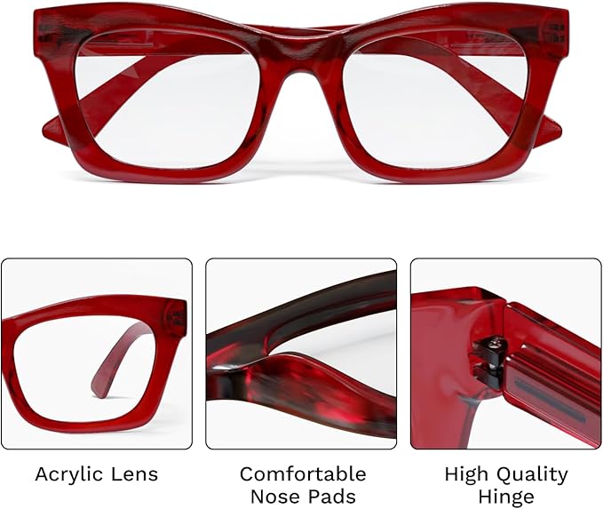 CCVOO Stylish Reading Glasses - Mothers Day Gift for Mom - Lightweight Blue Light Blockers, UV400, Spring Hinge
