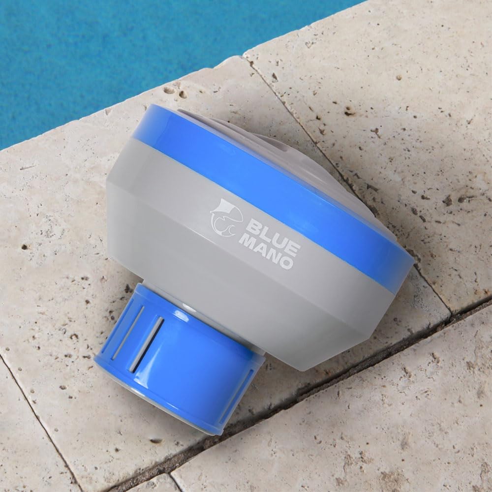 Blue Mano Chlorine Floater (V2.0 Upgraded) for 3 inch Tabs with Refill Warning, Durable Design, 7 inch Large Dispenser for Inground and Above Ground Swimming Pool