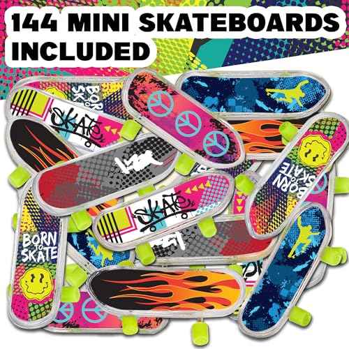 ArtCreativity Mini Finger Skateboards for Kids (Bulk Pack of 144) Durable Finger Boards in Assorted Designs, 2 Inch Fingerboard Skateboard Party Favors, Goody Bag Fillers