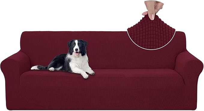 U-NICE HOME 4 Seater Stretch Couch Cover Sofa Cover Washable Sofa Slipcover Furniture Protector for 3 Cushion Couch Sofa Pet Friendly, Burgundy