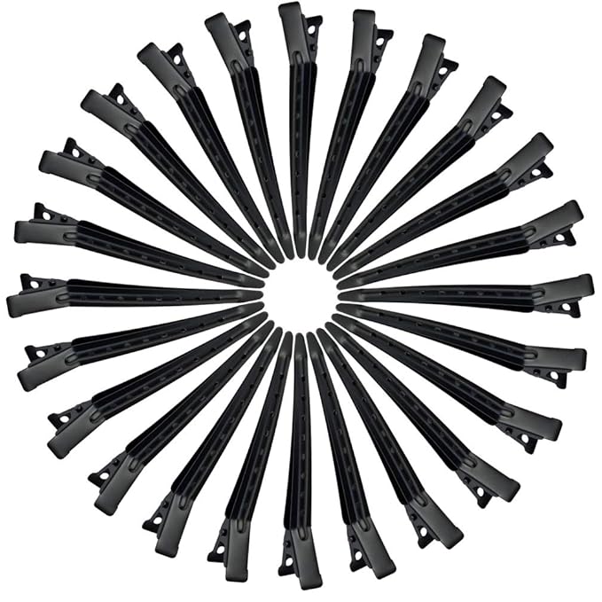 24 Packs Duck Bill Clips, Bantoye 3.35 Inches Rustproof Metal Alligator Curl Clips with Holes for Hair Styling, Hair Coloring, Black