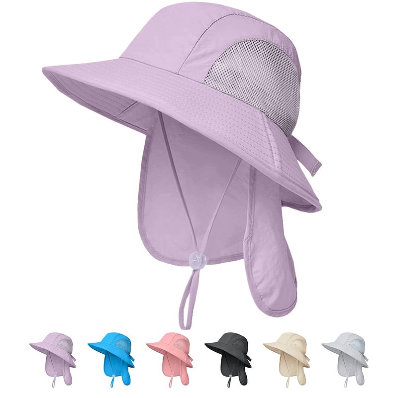 Outdoor Kids Sun Hats with Neck Flap Boys Girls Wide Brim UPF 50+ UV Protection Children Bucket Hat Safari Hat