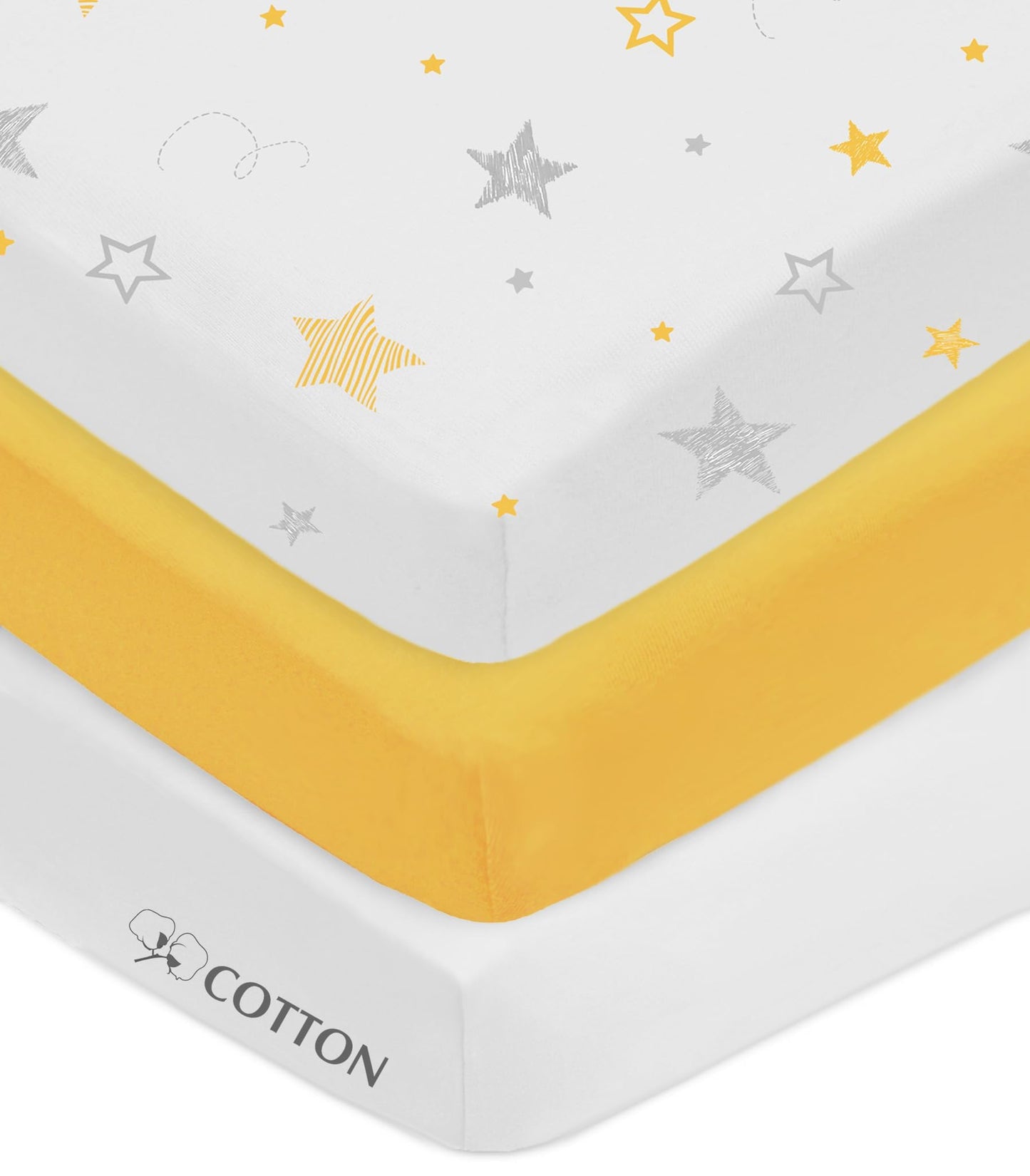 American Baby Company 3 Pack 100% Natural Cotton Fitted Mini Crib Sheets 38"x24"-Soft & Breathable Small Nesting Portable Sheets,Fits Pack N Play Mattress,Gold/Gold Stars/White,for Boy & Girl