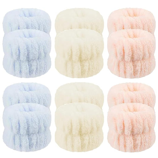 12Pcs Anmieciu Microfiber Spa Wristbands - Wrist Towels for Face Washing, Arm Bands to Prevent Liquid Spilling (Beige, Blue, Bud Pink)