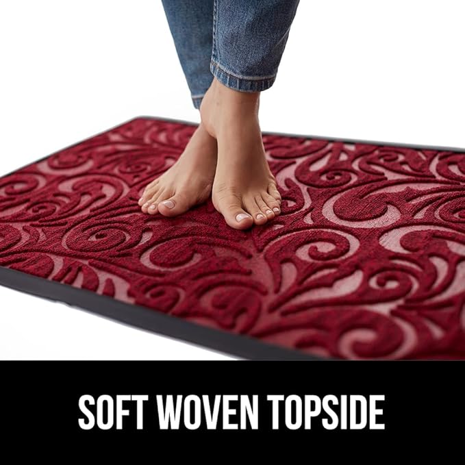 GORILLA GRIP 100% Waterproof All-Season WeatherMAX Doormat US Designed Natural Rubber, Stain and Fade Resistant, Low Profile Indoor Outdoor Door Mats, Easy Clean Patio Mat, 17x29, Red Vintage Wine