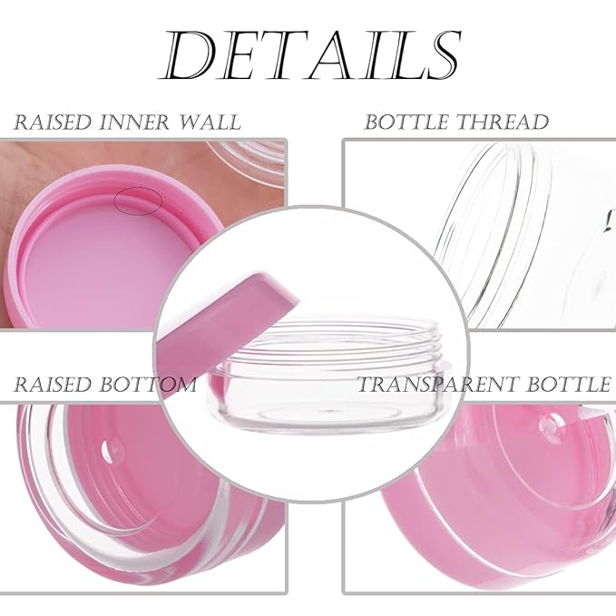10pcs Small Travel Containers, Pink Sample Containers with Screw Lids, 5 Size 3/5/10/15/20 Gram Sample Jars with 12pcs Labels and 2pcs Mini Disposable Spatula, Makeup Sample Containers BPA Free
