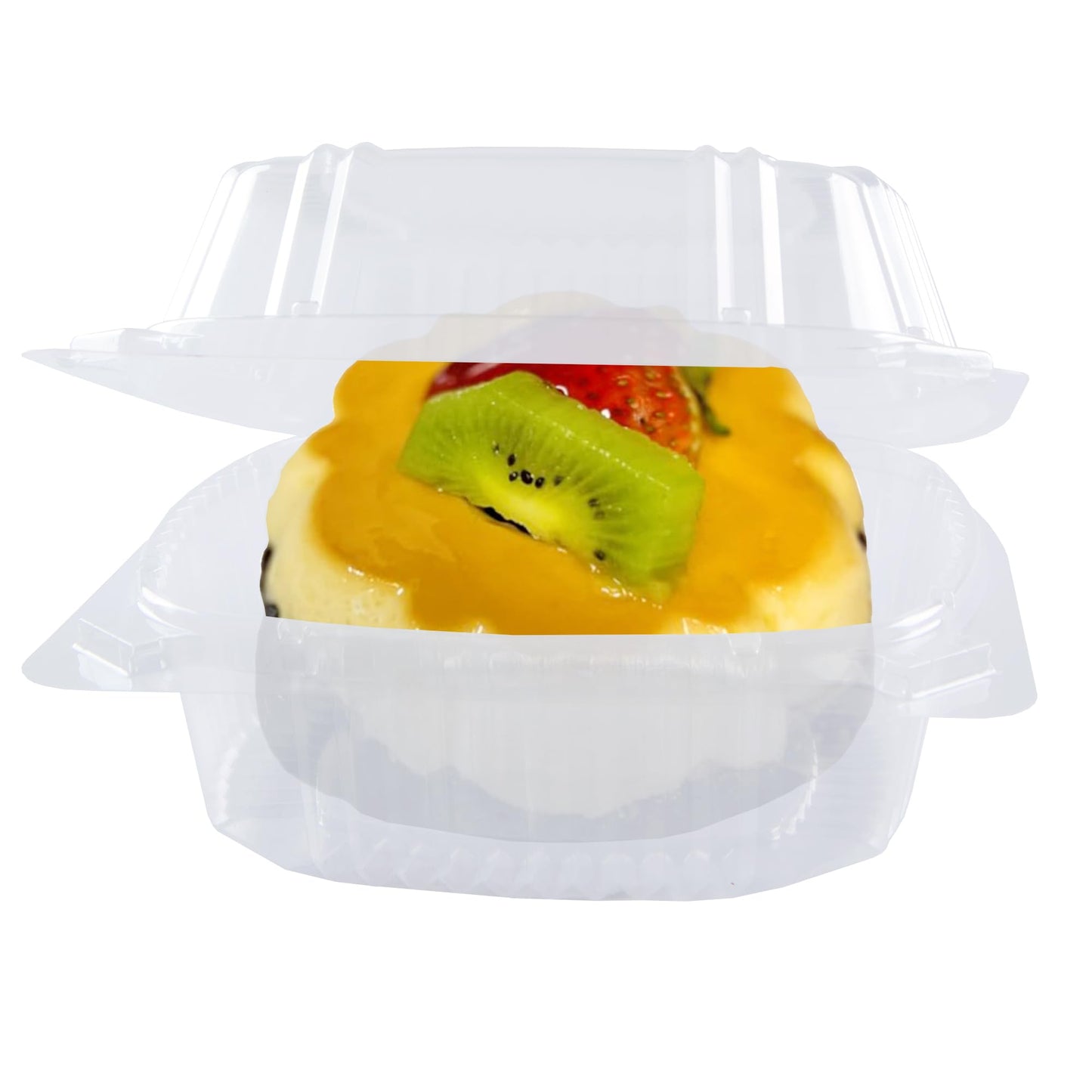 O'CREME Polystyrene Hinged-Lid Container 6 Inch Wide x 3.1 Inch High for Mini Cake Pan - Pack of 25