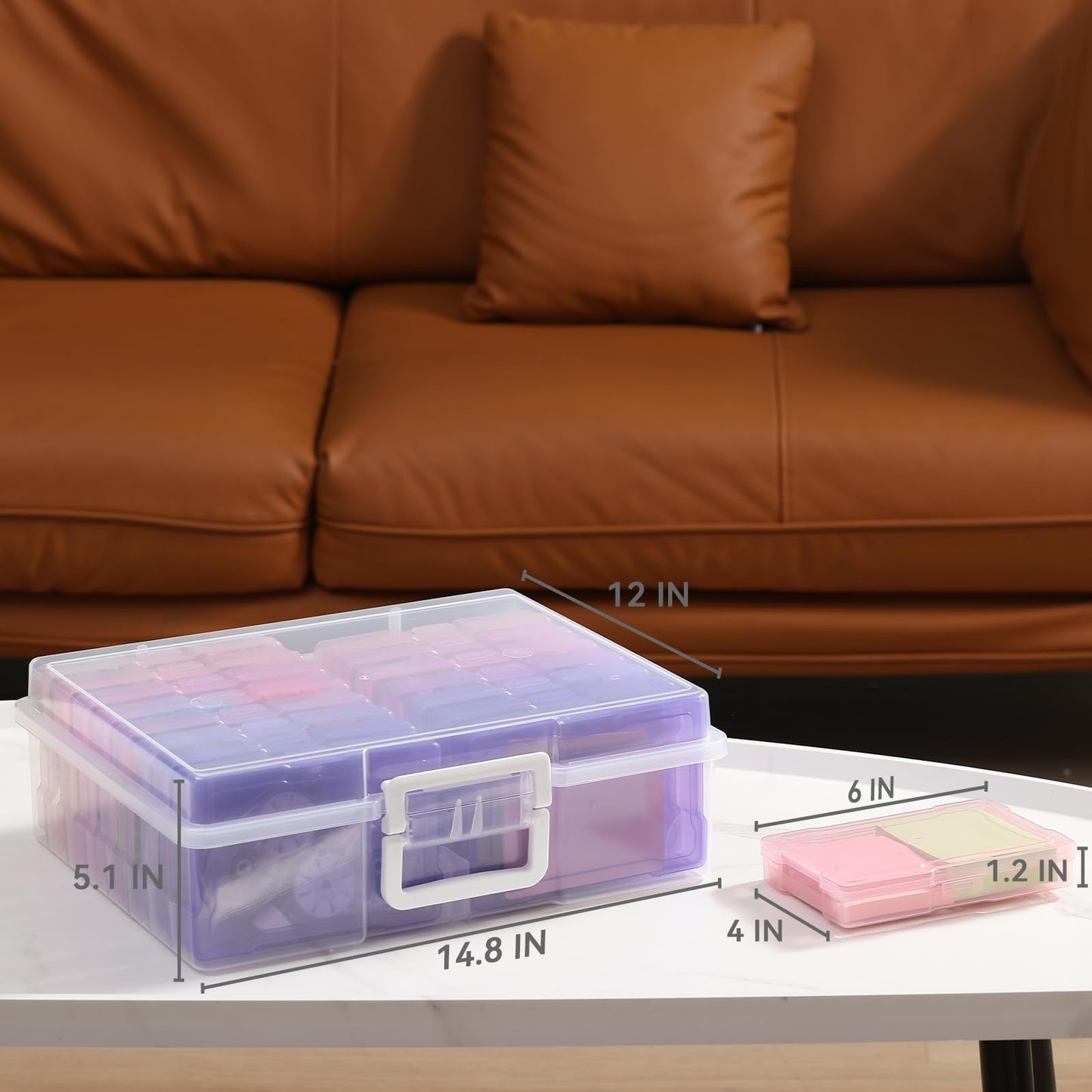 novelinks Transparent 4" x 6" Photo Cases and Clear Craft Keeper with Handle, 16 Inner Photo Organizers & Photo Storage Box, Plastic Photo Storage Containers (Pink Purple Gradient)
