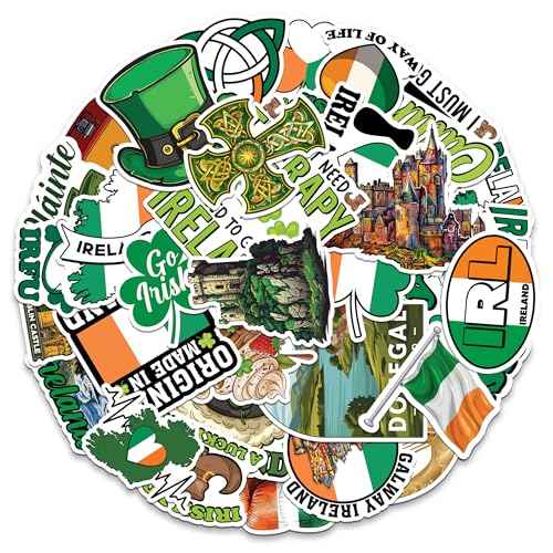 Ireland Travel Stickers 50 Pieces Vinyl Waterproof Decal for Laptop Water Bottle Phone Car Window Bike Motorcycle Stakeboard Scrapbook Irish Sticker Gifts