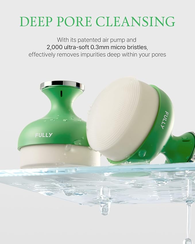 FULLY Pore Cleansing Silicone Brush, Effective Pore Cleaner, Over 2000 Fine Bristle, Unclog Pores, Blackhead Brush, Sebum Remover Tool, Gentle Exfoliator, Pairs with Green Tomato Clay Mask Cleanser
