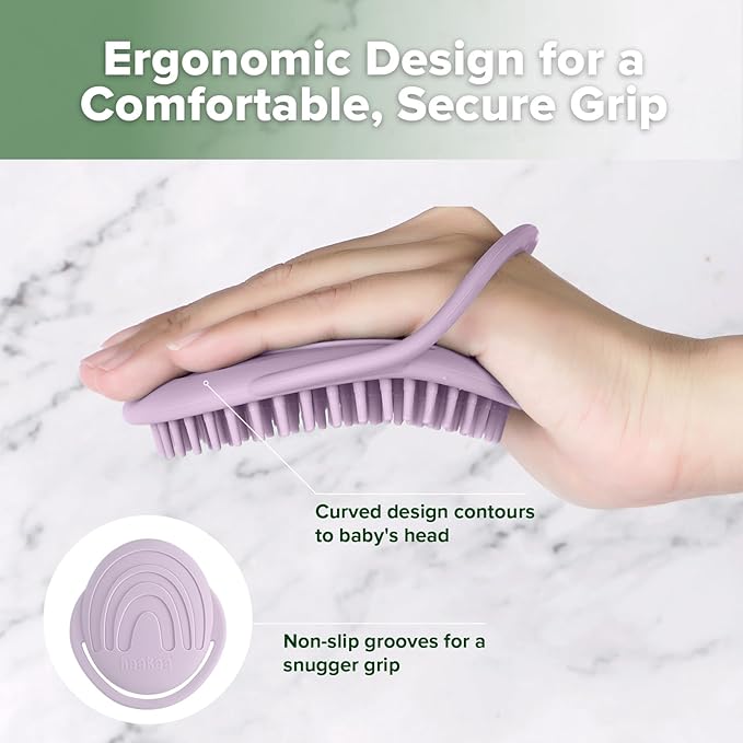 haakaa Silicone Shampoo Brush - Cradle Cap Brush Comb - Baby Hair Scrubber - Newborn Essentials Must Haves - 1pk-Lavender