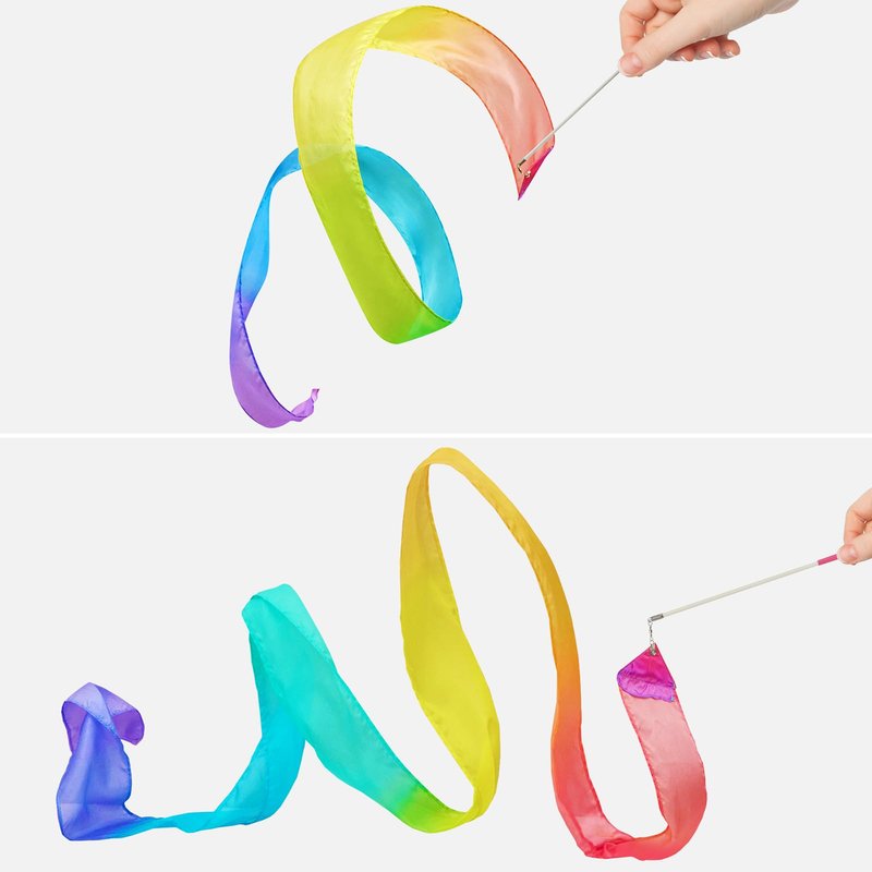 100% Silk Dance Ribbon Streamer Easter Gift Basket Stuffer for Little Toddler Girls 4 5 6 7 Year Old, Ballerina Princess Spring Toys Pastel Rainbow Play Silks Gymnastic Twirler Wand Birthday for Kids