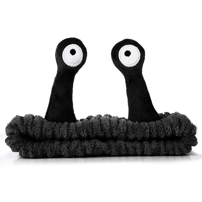 Face Wash Headband, Palm and Snail Spa Hair Bands Makeup Headbands Women Cartoon Cute Coral Fleece Elastic Headband Creative Hair Accessories for Washing Face Shower Sports (Black)