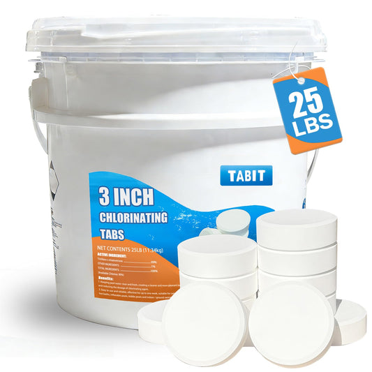 Chlorine Tablets 3 inch 25 Pounds, TABIT Swimming Pool Long Lasting Chlorinating Tablets, Slow Dissolving, Tri-Chlor for Swim Pool, Hot Tubs, Spa