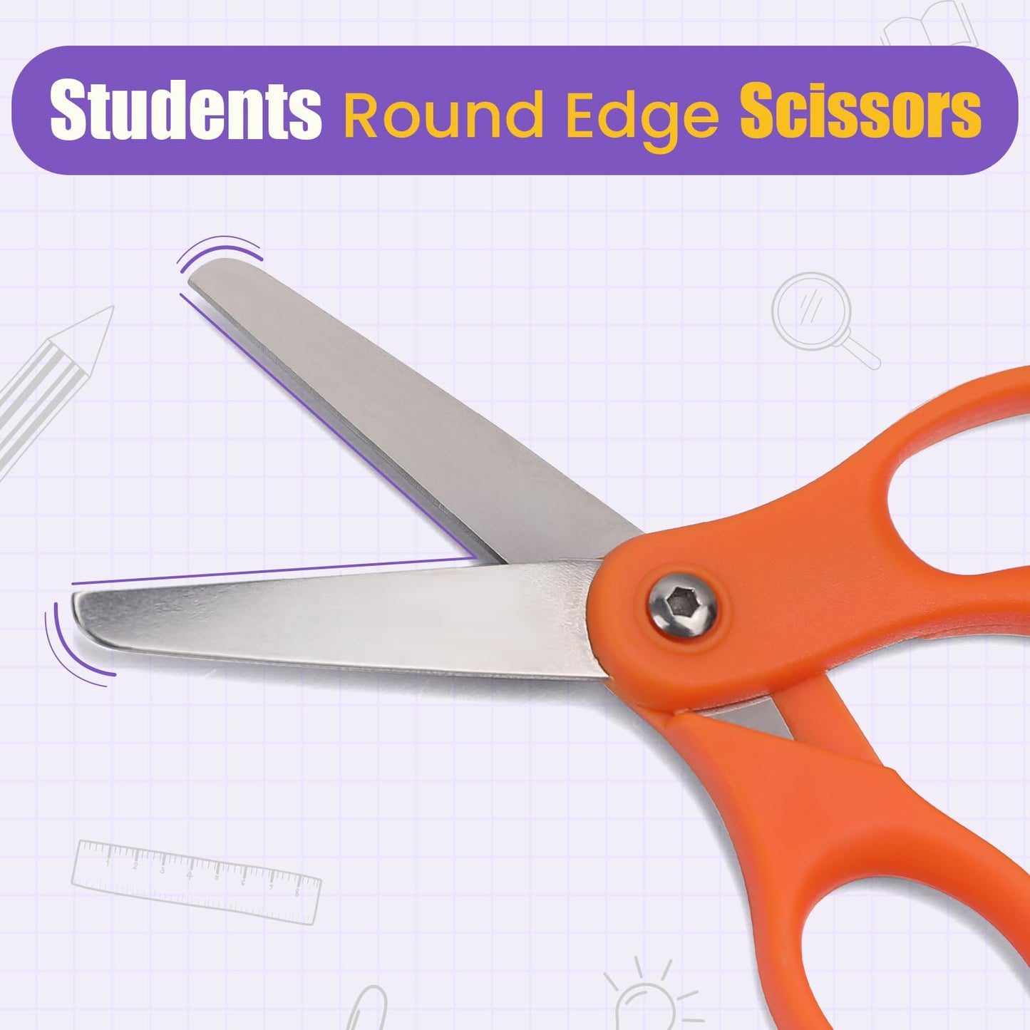 BURVAGY 48 Packs 5" Small School Student Blunt Tip Craft Kids Scissors, Stainless Steel Blades Comfort Grip 5 Inch Safety Scissors Bulk for Children Toodler Cutting Paper