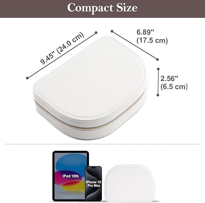 ProCase Travel Size Jewelry Box, Large Portable Seashell-Shaped Jewelry Case, 2 Layer Jewelry Organizer in PU Leather for Women -White
